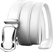 [Hemore] Ratchet Belt for Men, 47inch Leather Mens Belt Ratchet with Automatic Alloy Buckle, White Ratchet Belts for Jeans and Formal Wear