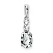 14k White Gold Oval White Topaz and Real Diamond Pendant