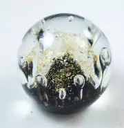 M Design Art Glass Gold Cloud w/ Bubbles Errupting From Dark Purple Surface Pap