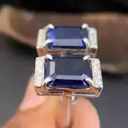 14K White Gold Plated 3Ct Emerald Lab Created Sapphire Diamond Cufflinks Men's
