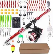 Kids Fishing Pole | Toddler Fishing Gear | Set of 55 Telescopic Portable Kit Pole Combo for Saltwater Dock Shore Boat Kayak Bass Trout Crappie