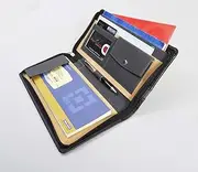 [COI] Black Grey Chequebook Holder/Designer Faux Leather Multiple Document Card Money Pocket, Travel Family Accessory, Stationery Supplies Mother and Father