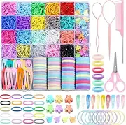 Auroray Hair Accessories Set - 1543 Pcs Elastic Bands in 20 Colors, Baby Ties, Tail Tools, Rat Tail Comb, Butterfly Clips With Organizer Box for Girls