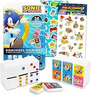 Sonic the Hedgehog Dominoes Set - Bundle with Sonic Dominos Board Game Plus Stickers, More | Sonic Games for Kids, Boys, Girls