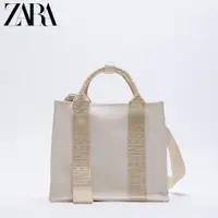 在飛比找蝦皮購物優惠-Zara2021女帆布包手提購物袋單肩斜挎包簡約托特包