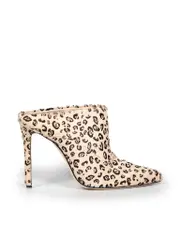 Beige Ponyhair Animal Print Mules