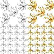 Mxxipp 50pcs Flower Bead Caps for Jewelry Making, Alloy Flower Spacer Bead End Caps, Hypoallergenic Floral End Cap Bails for Earring Bracelet Necklace Keychain DIY Crafts- Gold & Silver