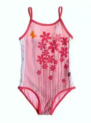 White Soda Girls Pink Flower & Butterfly One Piece, Swimwear, Bathers, Swimmer