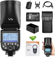 Godox V1 V1-S Flash for Sony Camera TTL Flash Speedlite 1/8000 HSS, 480 Full Power Flashes, 1.5s Recycle Time, 76Ws 2600mAh Li-ion Battery Round Head Flash Godox Flash Speedlight for Sony Cameras
