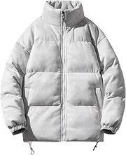 [DGHM-JLMY] Mens Faux Suede Thicken Puffer Jacket Stand Collar Zip Up Bubble Jackets Elastic cuff Padded Warm Down Coats