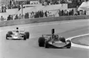 Hans Joachim Stuck March 741 Ford leads Denny Hulme McLaren M23 Ford Old Photo