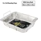 12 x Aluminium Foil Trays W/Carry Rack Food Disposable Container Roasting Baking
