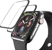 EWUONU [2 Pack Tempered Glass Screen Protector Compatible for Apple Watch Series 6/SE/5/4 40mm, 3D Full Coverage [Easy Installation Frame] Waterproof Bubble-Free HD Clear Film for iWatch 40mm