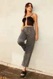 Grey Tailored Pant High Waist - Size 14, Women's Wide Leg Pants