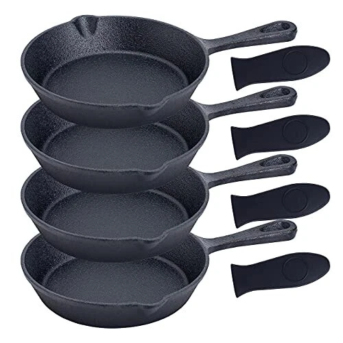 6-Inch Black Pre-seasoned Cast Iron Frying Pan Set of 4, 6 Inch Oven Safe Cast I