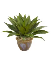 Nearly Natural Agave Artificial Plant in Glazed Clay Pot