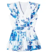 [Poupette St Barth Kids] Poupette St Barth Kids Camila ruffled floral cotton dress Y 2 blue