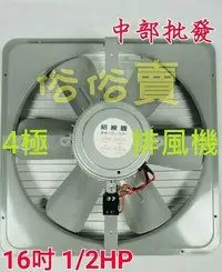 在飛比找Yahoo!奇摩拍賣優惠-『電扇批發』16吋 1/2HP 工業用排風機 4極 吸排風扇