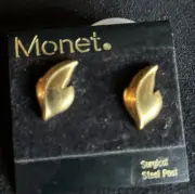 “MONET” LEAF DESIGN ~ POST EARRINGS~Gold Tone