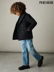 Reiss Navy Bergamo Wool-Blend Twill Double-Breasted Coat (E84215) | $195