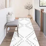 HAOCOO Area Rug 2x8 Runner Rug,Geometric White Rug Runners for Hallways,Woven Cotton Diamond Washable Rug Indoor Outdoor Rug Carpet for Kitchen Bathroom Laundry Room Home Decor