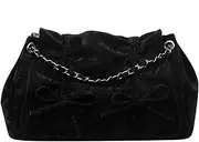 [Generic] Women Bow Shoulder Bags pu Leather Flap Magnetic Snaps Handbag Chain Strap Crossbody(Black)