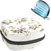 Period Bag,Sanitary Napkin Storage Bag,Flower White Purple Floral,Tampon Holder for Purse