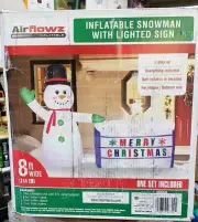 Airflowz 8ft Snowman with Merry Christmas Sign Inflatable