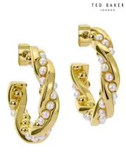 Ted Baker Gold Tone Tiyaa: Twisted Pearl Hoop Earrings (F08497) | $115
