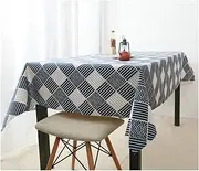 EHOMERY Kitchen Table Clothes Rectangle 8 Seater Dining Cover Lattice Pattern Non Slip Rectangular Outdoor Tablecloth with Elastic Oblong Cotton White Blue Decoration 140X180Cm