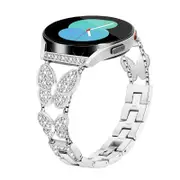 20mm Metal Watchband Butterfly Bling Diamond for Galaxy Watch 3/4/5-Silver
