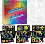 OPUHOHR 100PCS Rainbow Scratch Paper Art Mini Notes, Scratch Paper with Painting Template, DIY Paper Craft Arts Kits for Girls Boys Birthday Classroom Party Games