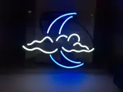 Cloud Moon Acrylic 14"x10" Neon Sign Light Lamp Wall Decor Display Room Glass