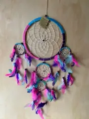 Gorgeous Multi Coloured 3 Tone Dream Catcher with Fluffy Feathers LIMITED STOCK