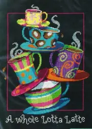 DIMENSIONS A WHOLE LOTTA LATTE Counted Cross Stitch Kit Coffee and Cups