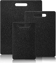 Sydroya Chopping Board Set, 3-Piece Non-Slip Cutting Boards for Kitchen, Easy Grip Handle Dishwasher Safe Chopping Board for Food Fruits Vegetables, BPA-Free Plastic, Black