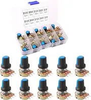 QitinDasen 10pcs Premium WH148 Potentiometer, B Type Potentiometer, Linear Taper Potentiometer, 3 Terminal Rotary Potentiometer with Knob Cap (B10K, B50K, B100K, B500K, B1M Ohm)