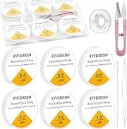 6 Rolls FIVEIZERO Elastic Bracelet String Cord, 0.4mm, 0.5mm, 0.6mm, 0.7mm, 0.8mm, 1mm Crystal Clear Stretchy Elastic Bead String for Bracelets, Jewelry Making and Clay Pony Seed Stone Beads Beading