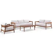Bronte 3+2+1 Outdoor Aluminium with Sunbrella Lounge Setting with Coffee Table Teak Look - Sunbrella Canvas Canvas
