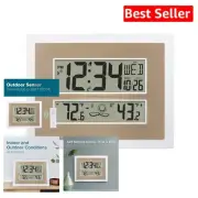 Atomic Digital Wall Clock with Temperature & Forecast in White/Champagne Finish