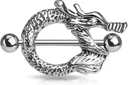 [Paula & Fritz] Nipple Piercing Silver Dragon Cubic Zirconia Surgical Steel 316L 5 mm Ball 1.6 mm Bar Thickness Nipple Straight Barbell Bridge Women Men