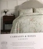Cabbages & Roses Duvet Set King Henrietta Sage & pink Floral butterfly bird 3 PC