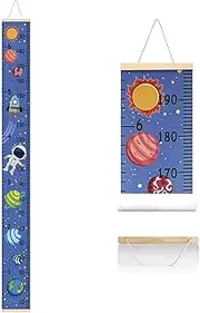 SUJAYU Growth Chart for Kids, Canvas Height Chart Ruler Removable Wood Hanging Wall Ruler Measurement Chart for Home Decoration (Spaceblue)