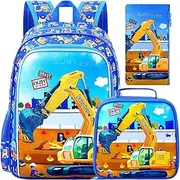 HPJGD 3PCS Backpack for Boys, Water Resistant Kids Bookbag Set with Lunch Box，Cute School Bag for Preschool