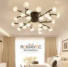 Retro led Crystal Flower Shape Branch Ceiling Lamp Light Metal Ceiling Fixtures