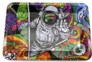 Quality Metal Tobacco Rolling Tray 5"x 7" Novelty Theme (Space Astronaut) #2