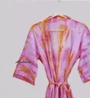 Indian Tie Dye Cotton Kimono Dressing Gown Robe One Size Women Sleepwear BathRob