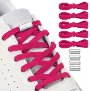 No Tie Shoelaces Tieless Elastic Shoe Laces 5Pcs with 4 Metal Buckles, Rose Red