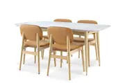 Kelsey Marble Dining Table with 4 Leather Chairs, White Wash