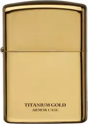 Zippo Armor Case Titanium Gold Side Logo Oil Lighter Etching Brass Japan New